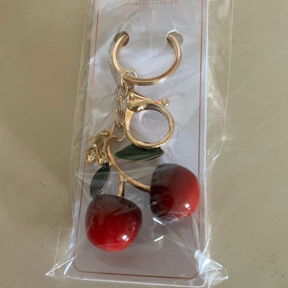 Cherry Keychain / Bag Charm with Gold Accents NWT - Picture 5 of 6